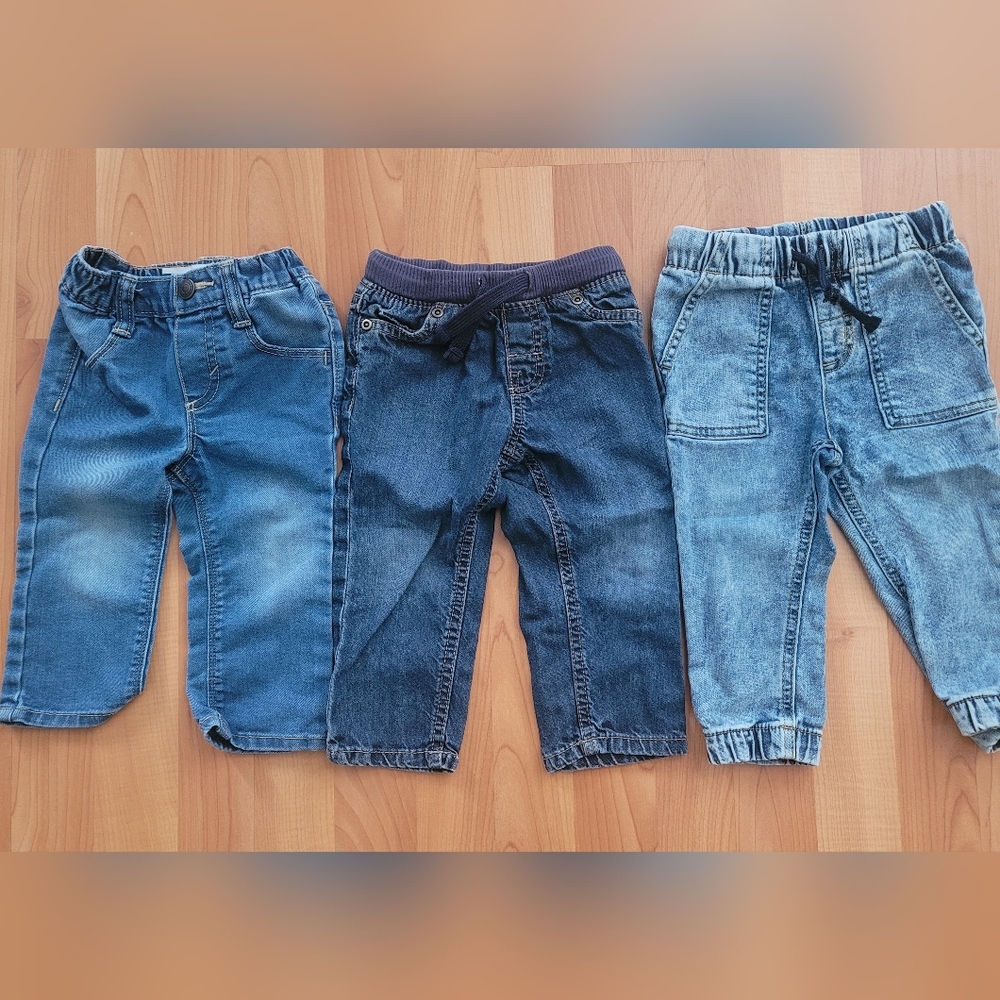 Cat & Jack Lot Of 3 Pants Denim Joggers Boys Sz 18M Pull On Blue Jeans
